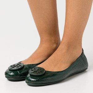 Tory Burch NIB Minnie Croc Embossed Green Verde Ballet Flats 9 LAST ONE